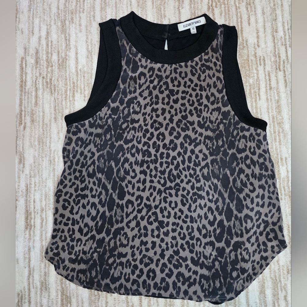 Elizabeth and James Black and Gray Animal Print Sleeveless Blouse 100% Silk